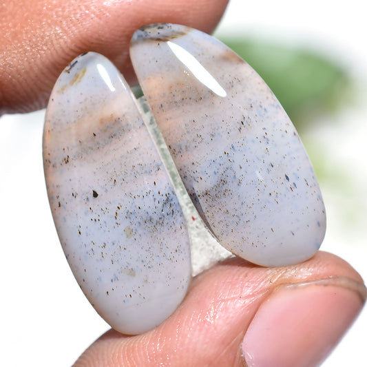 Fancy Shape Montana Agate Gemstone Pair – Natural Matching Cabochons (10x26x3mm,/30ct)