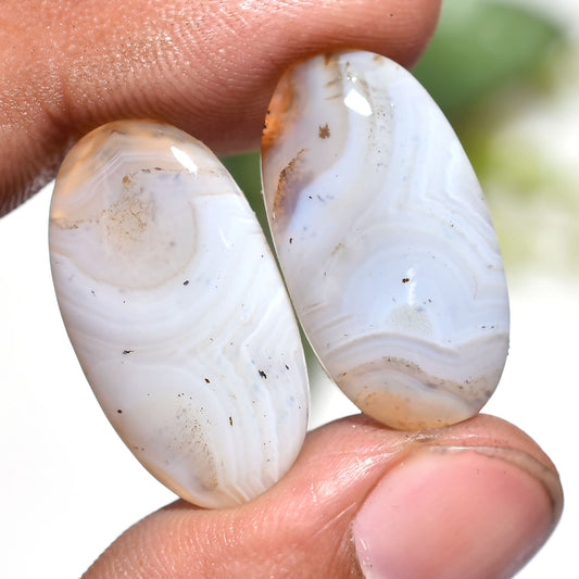 Oval Shaped Montana Agate Gemstone Pair – Natural Matching Cabochon Set (13x24x4mm,/35ct)
