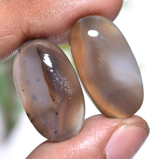 Brown Montana Agate Gemstone Pair – Natural Oval Shaped Matching Cabochon Set (12x24x4mm,/32ct)