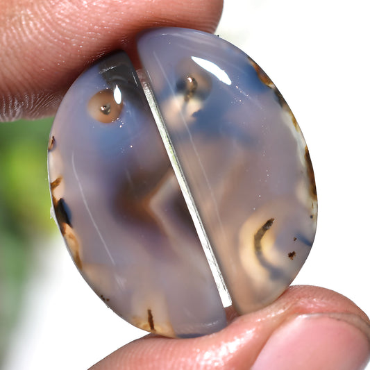 Natural Montana Agate Gemstone Pair – Fancy Shape Matching Cabochons Duo (10x26x3mm,/34ct)
