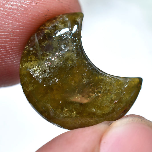 Green Moss Agate Half moon Gemstone - Wholesale  Carving Smooth  Crescent Gemstone (10x16x3mm,/11ct)
