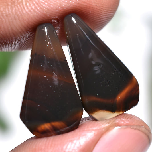 Fancy Shape Brown Montana Agate Matching Pair – Natural Gemstone Duo (11x20x3mm,/17ct)