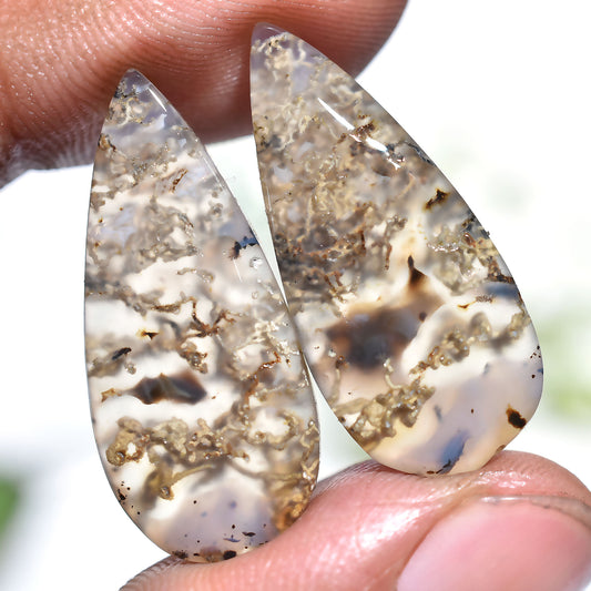 Natural Montana Agate Pair – Teardrop Shaped Matching Cabochon Gemstones (10x28x4mm,/33ct)