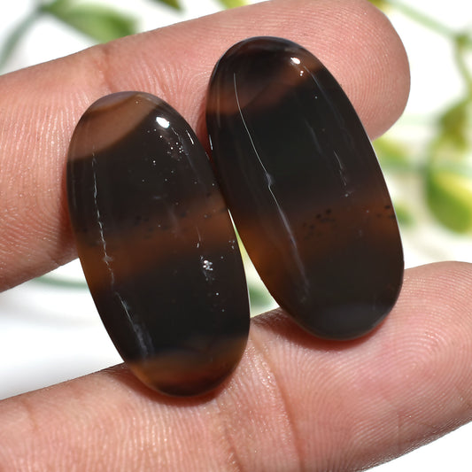 Brown Montana Agate Gemstone Pair – Natural Oval Shaped Matching Cabochon Set (11x25x3mm,/35ct)
