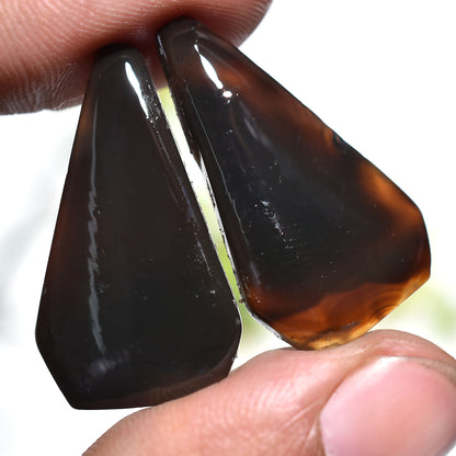 Natural Brown Montana Agate Earrings Pair – Fancy Shape Matching Gemstone Duo (15x28x3mm,/33ct)