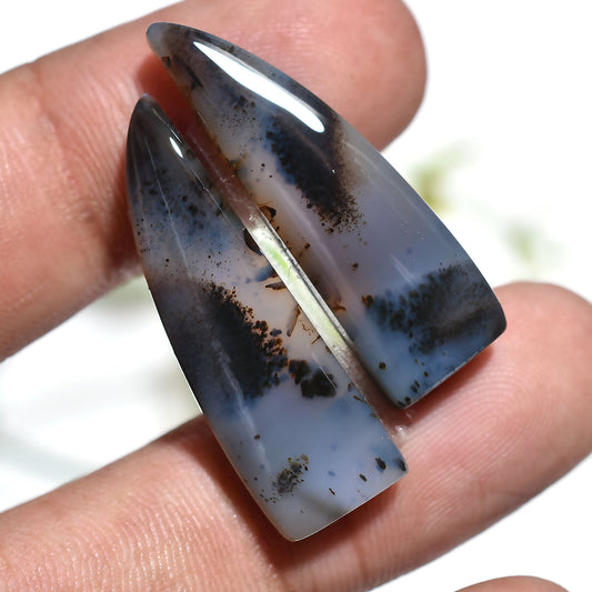 Unique Montana Agate Earrings Pair – Fancy Shape Matching Natural Gemstone Set (9x28x3mm,/26ct)