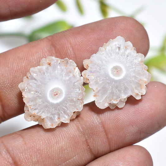 White Cosmic Solar Quartz Gemstone Pair – Raw Slice Geodes for Spiritual Jewelry Making