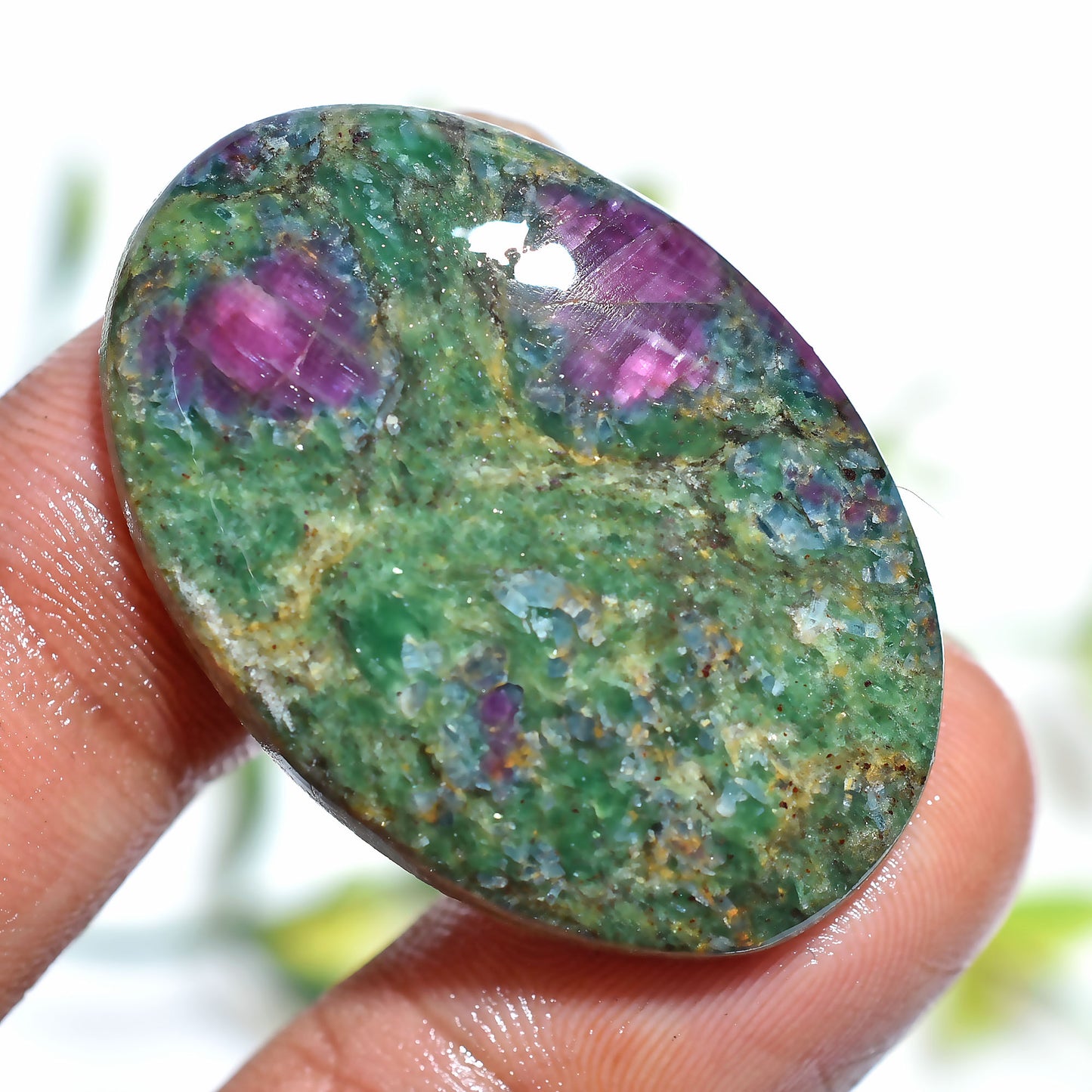 Natural Green Ruby Zoisite Cabochon – Polished Gemstone for Jewelry
