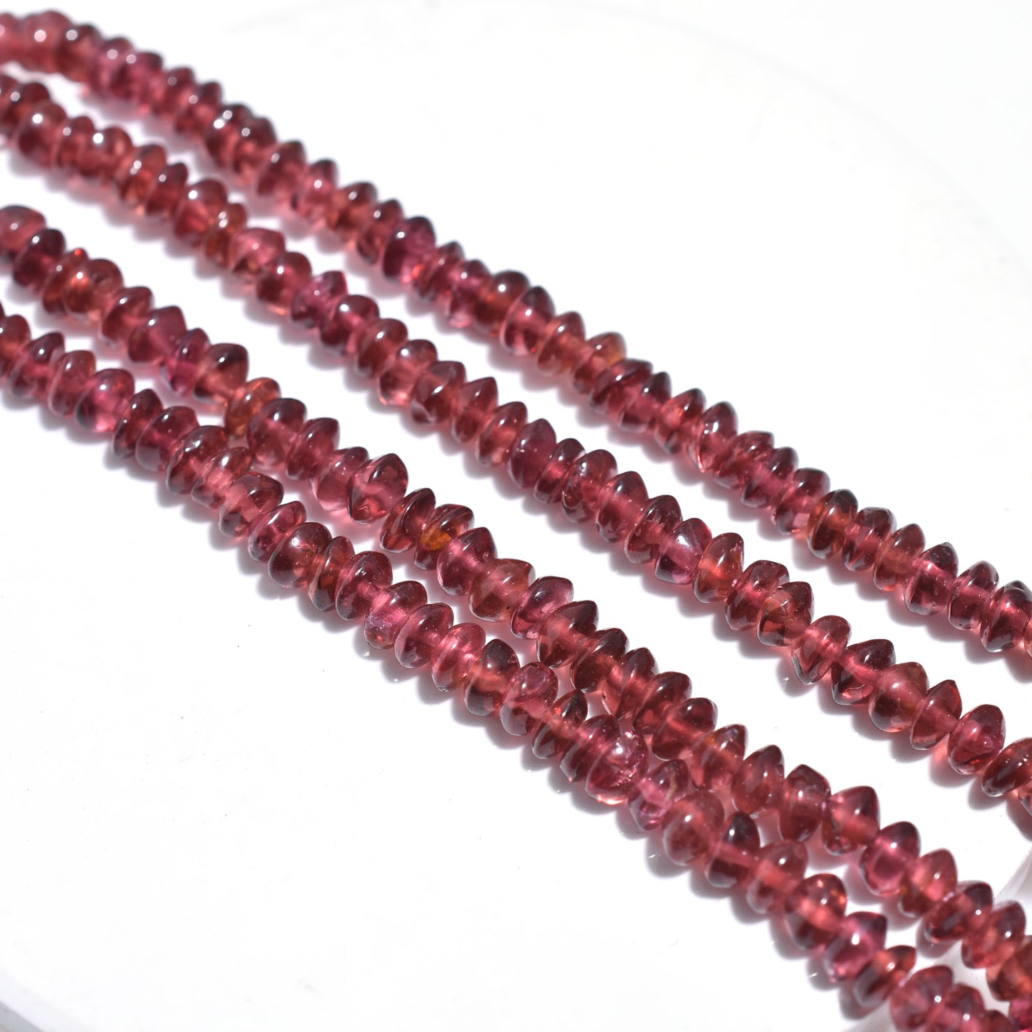 Pink Rhodolite Garnet Beads – Natural Button Shape Gemstone Strand