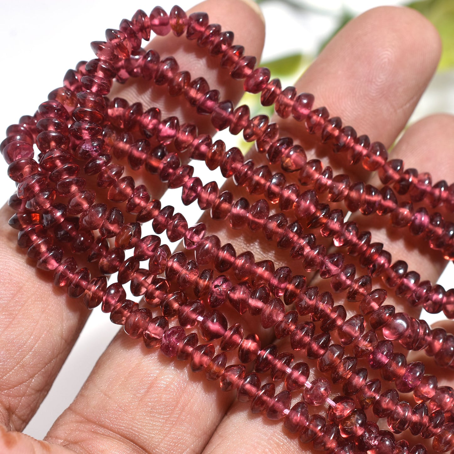Pink Rhodolite Garnet Beads – Natural Button Shape Gemstone Strand