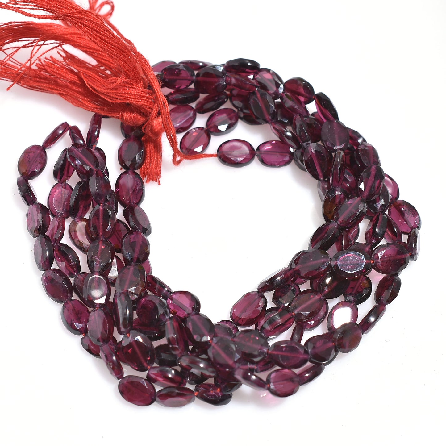 Deep Red Garnet Bead Strand – Faceted Oval Crystal Stones for Necklace Making