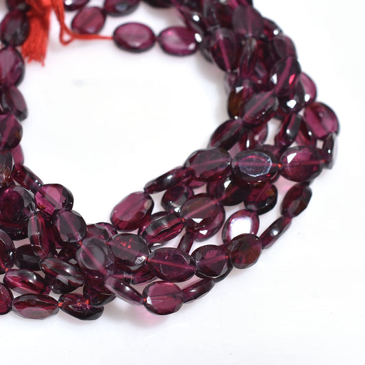 Deep Red Garnet Bead Strand – Faceted Oval Crystal Stones for Necklace Making
