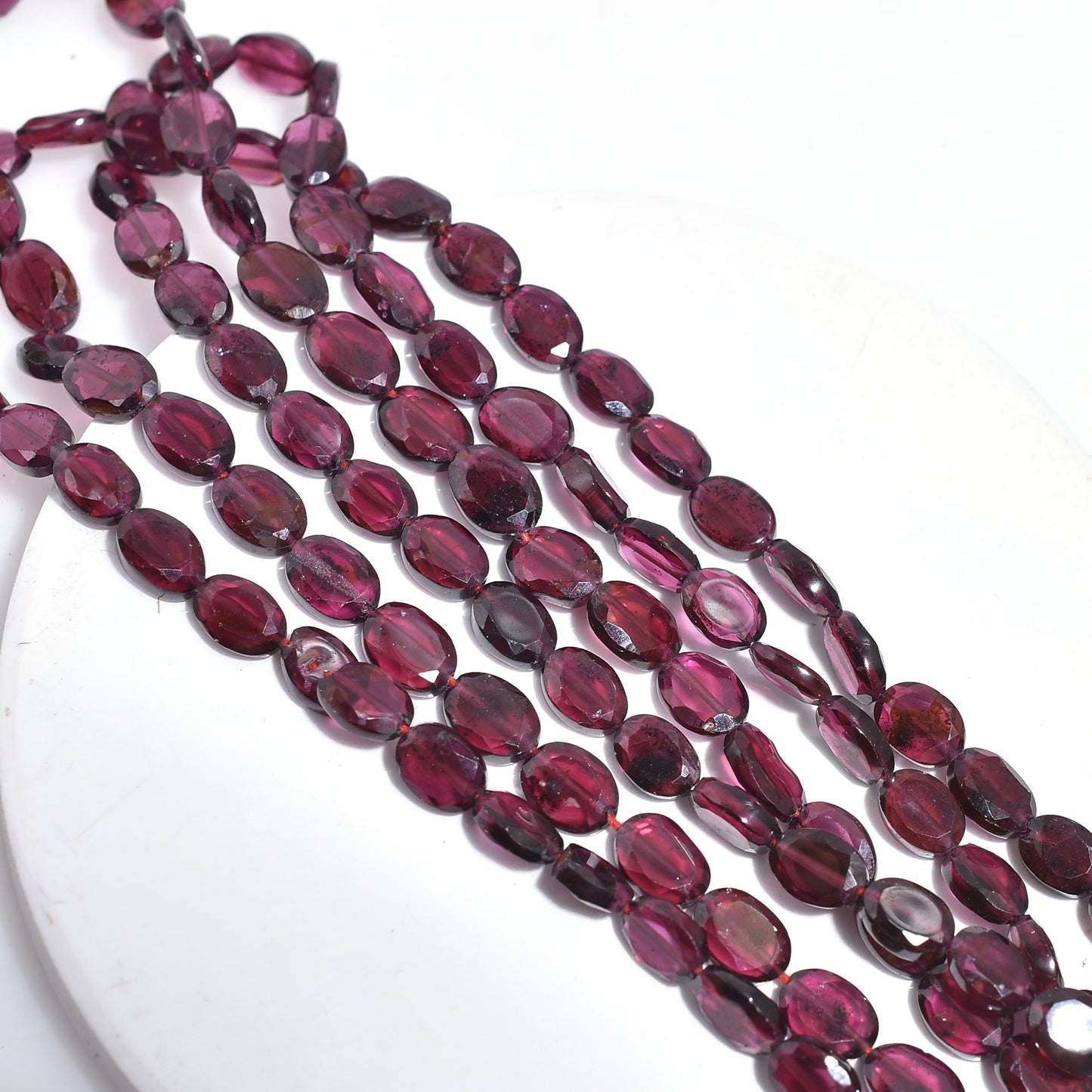 Deep Red Garnet Bead Strand – Faceted Oval Crystal Stones for Necklace Making