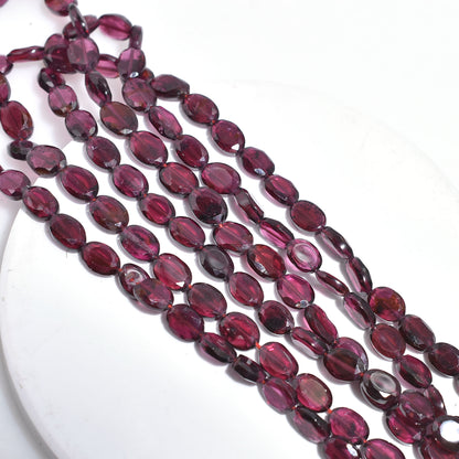 Deep Red Garnet Bead Strand – Faceted Oval Crystal Stones for Necklace Making