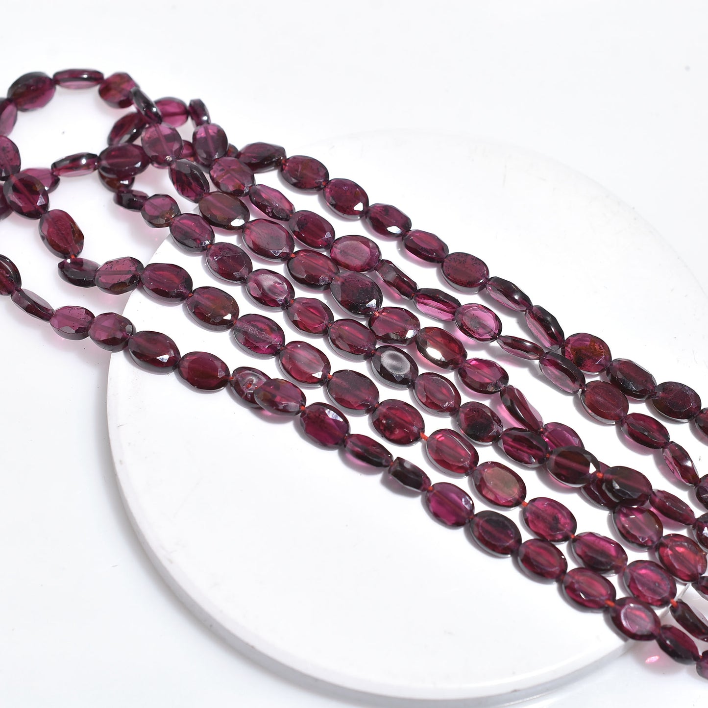Deep Red Garnet Bead Strand – Faceted Oval Crystal Stones for Necklace Making