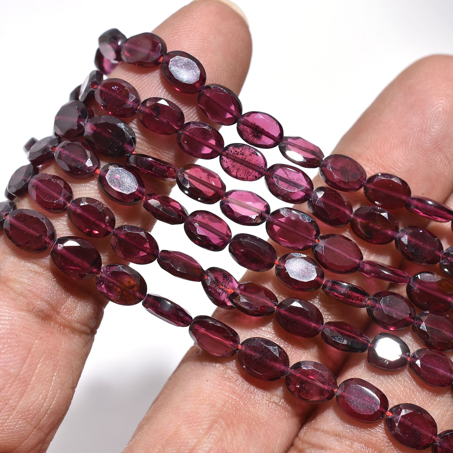 Deep Red Garnet Bead Strand – Faceted Oval Crystal Stones for Necklace Making