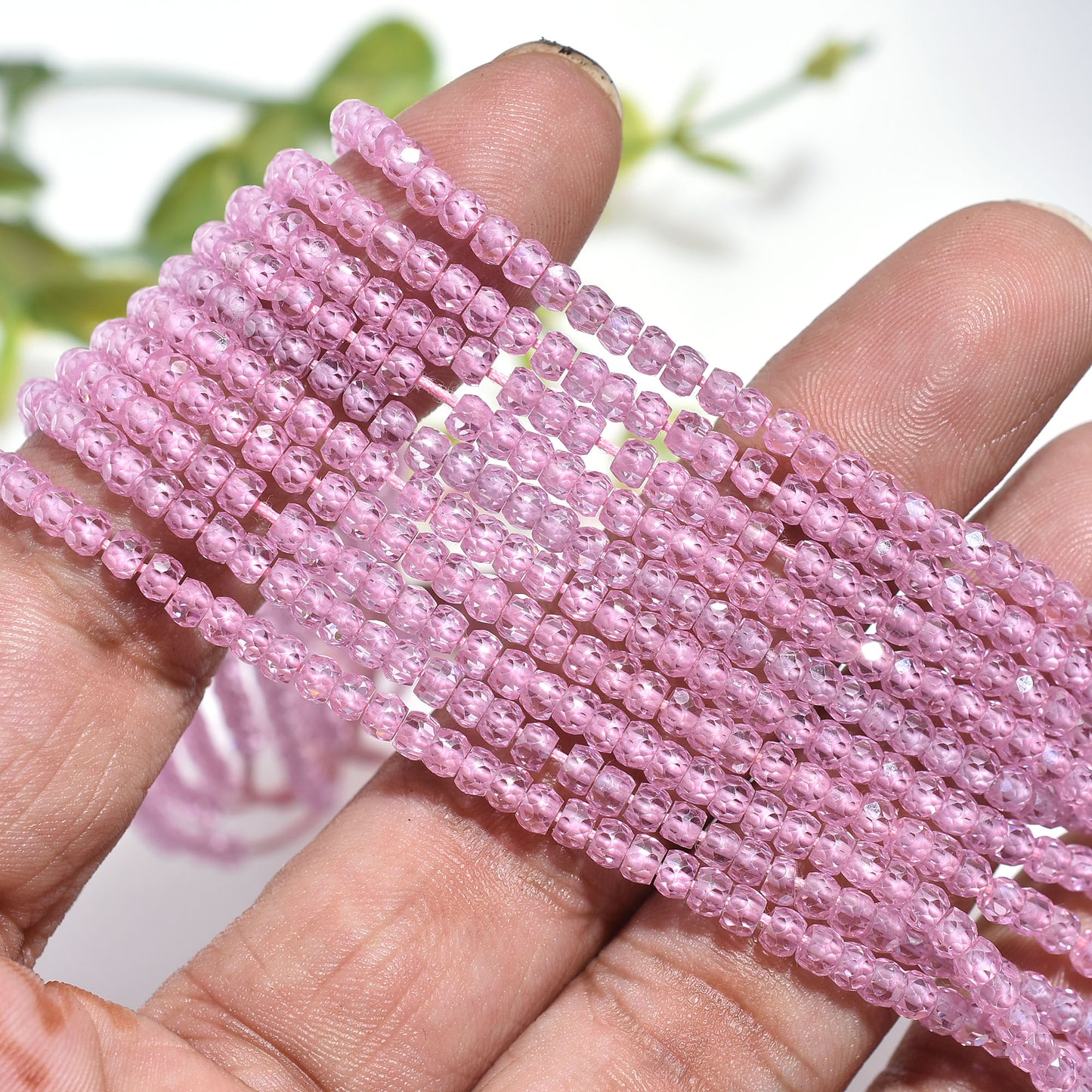 Light Pink Hydro Beads – Micro Cut Zircon Shine Rondelle Strand