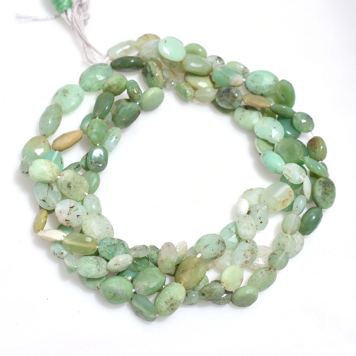 Natural Chrysoprase Beads – Faceted Oval Nugget Gemstone Strand