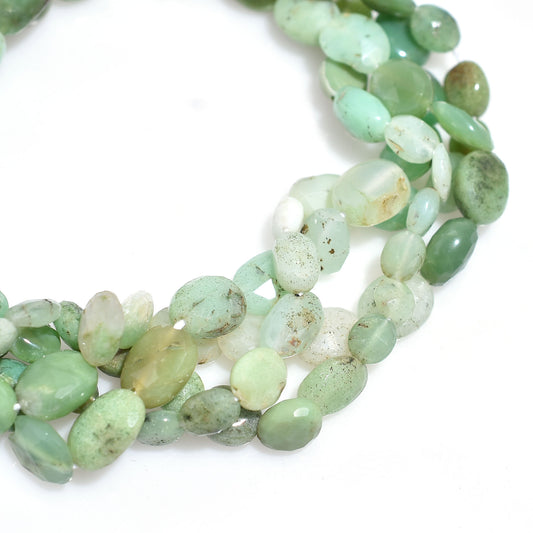 Natural Chrysoprase Beads – Faceted Oval Nugget Gemstone Strand