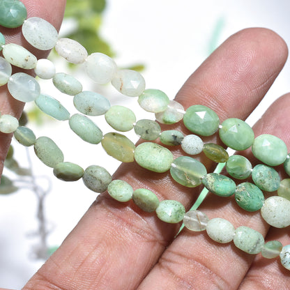 Natural Chrysoprase Beads – Faceted Oval Nugget Gemstone Strand