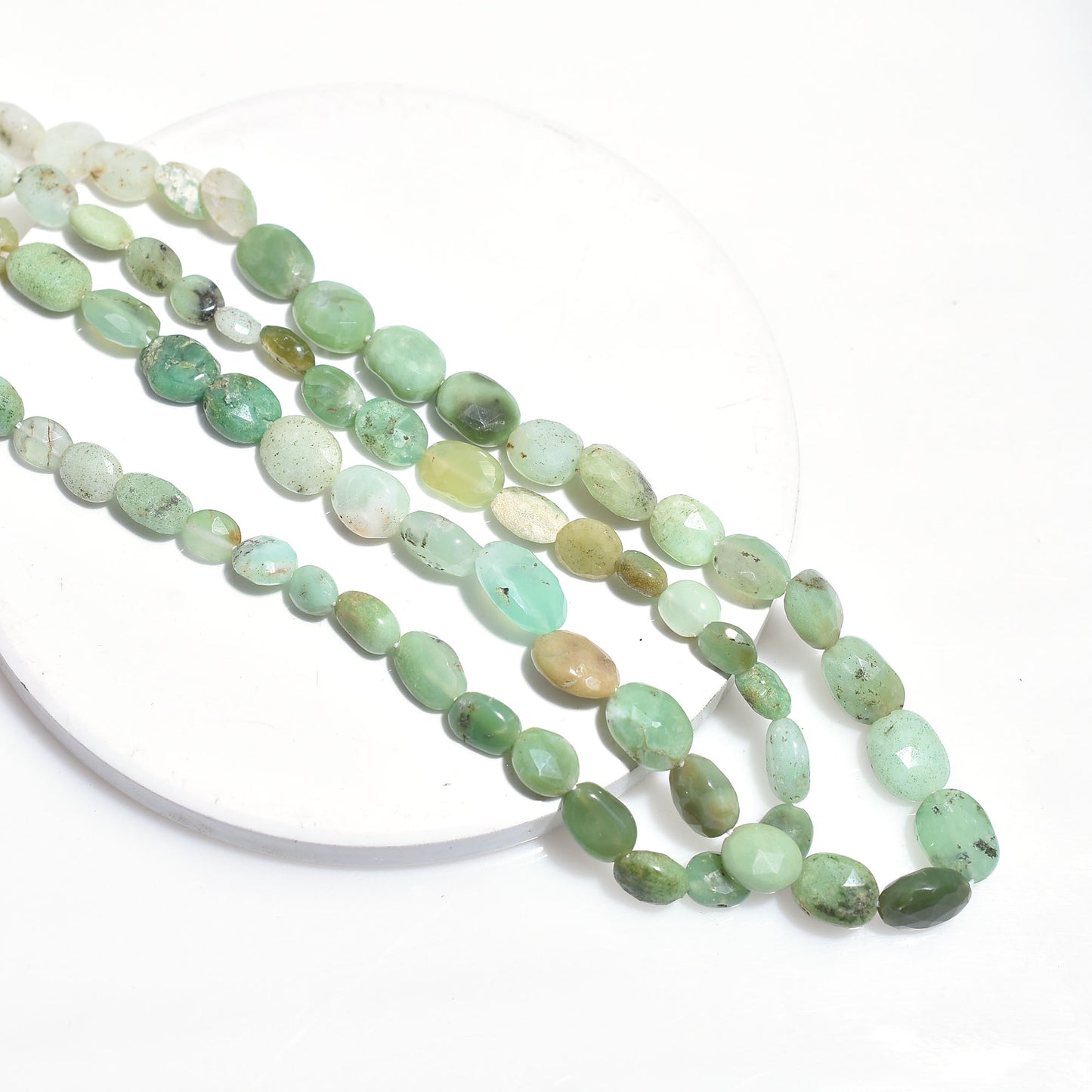 Natural Chrysoprase Beads – Faceted Oval Nugget Gemstone Strand