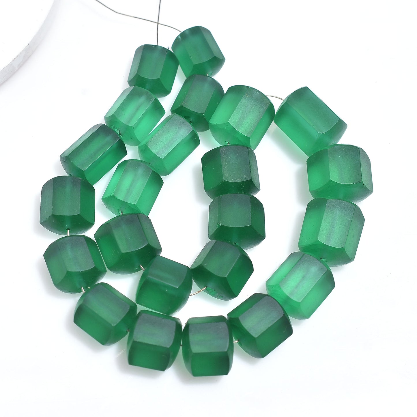 Elegant Green Glass Beads, Hexagon cylinder Shape Matte Green Glass Beads Strand – Hexagon Cylinder Shape Bead For Necklace & Bracelet
