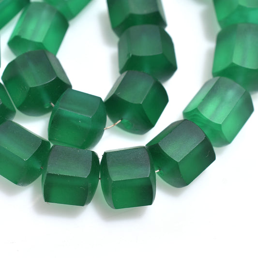 Elegant Green Glass Beads, Hexagon cylinder Shape Matte Green Glass Beads Strand – Hexagon Cylinder Shape Bead For Necklace & Bracelet