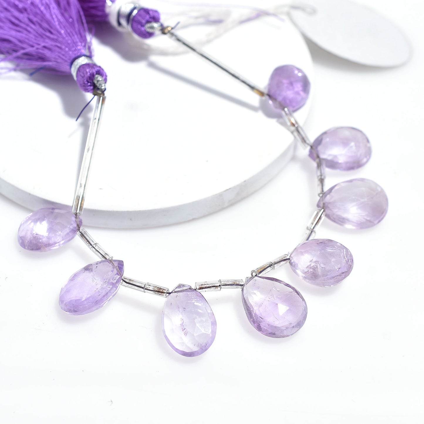 Faceted Pink Amethyst Briolette Beads: 6 Inch Gemstone Strand For Necklace Jewelry