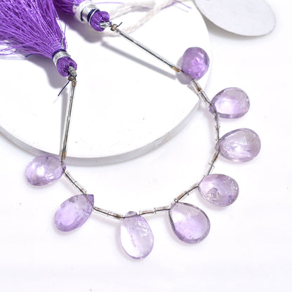 Faceted Pink Amethyst Briolette Beads: 6 Inch Gemstone Strand For Necklace Jewelry