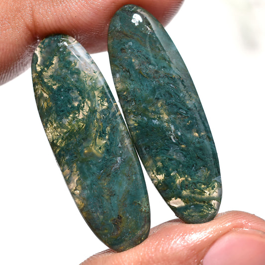 Exquisite Moss Agate Gemstone Pair – Polished Natural Green Crystals