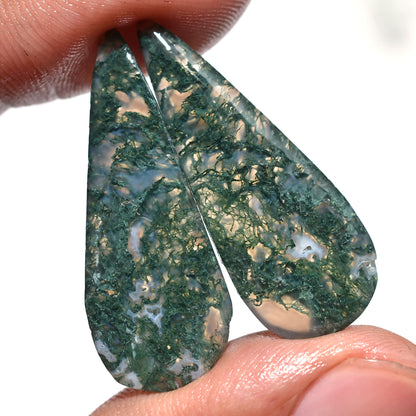 Lush Green Moss Agate Pair Gemstone – Teardrop Shaped Natural Crystal for Jewelry