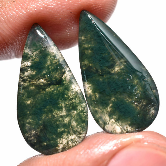Natural Green Moss Agate Set - Wholesale Matching Gemstone Pair for Jewelry