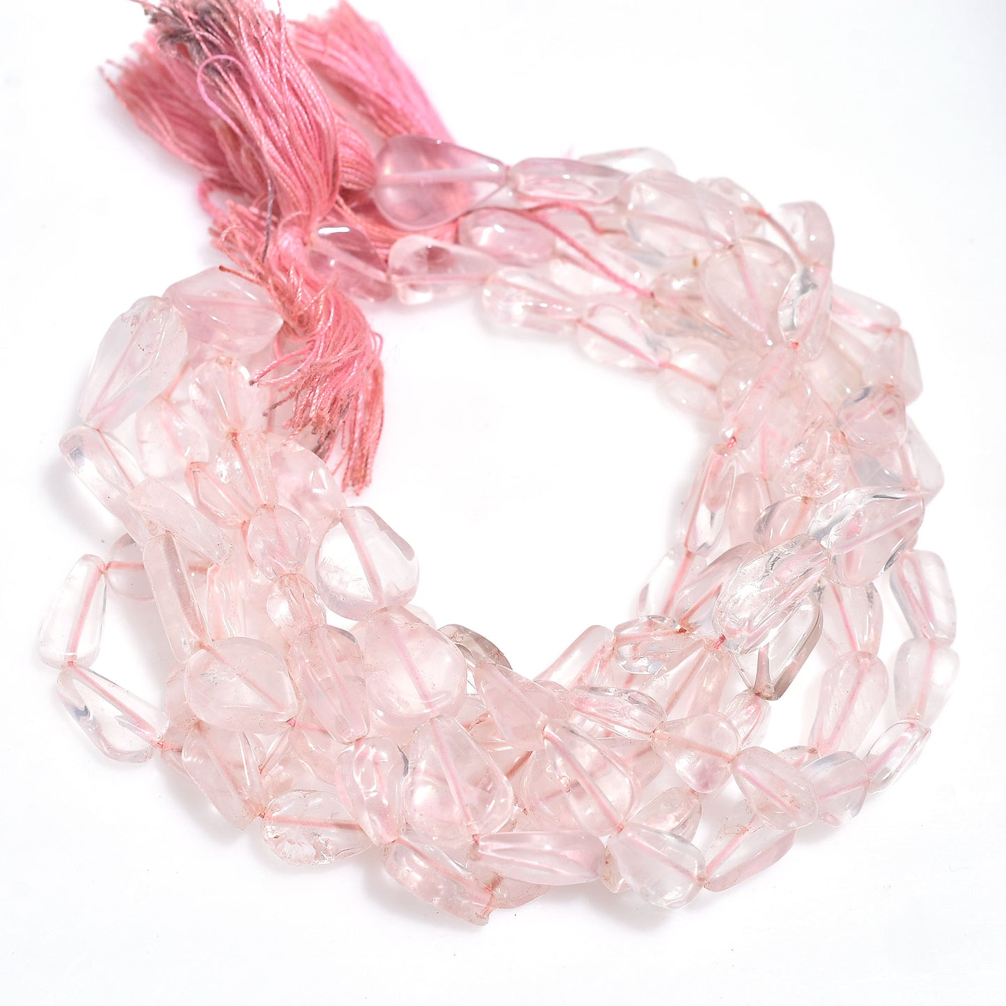 Natural Rose Quartz Beads – Polished Uneven Pear Shape Gemstone Strand