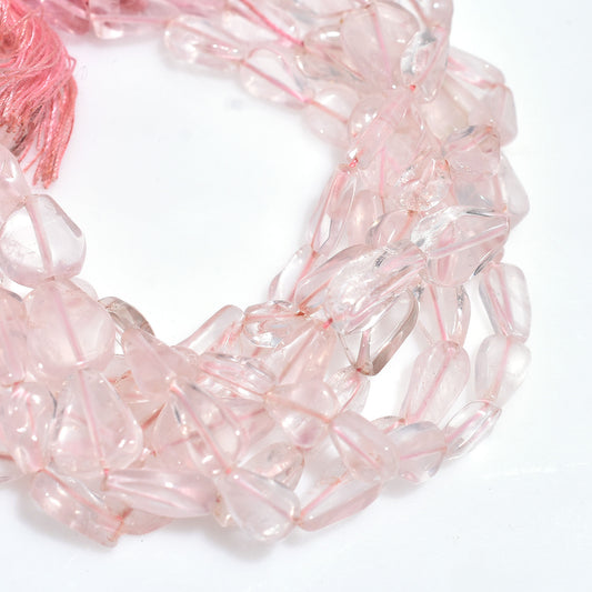 Natural Rose Quartz Beads – Polished Uneven Pear Shape Gemstone Strand