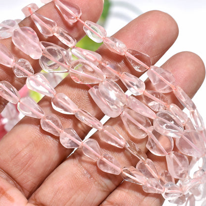 Natural Rose Quartz Beads – Polished Uneven Pear Shape Gemstone Strand