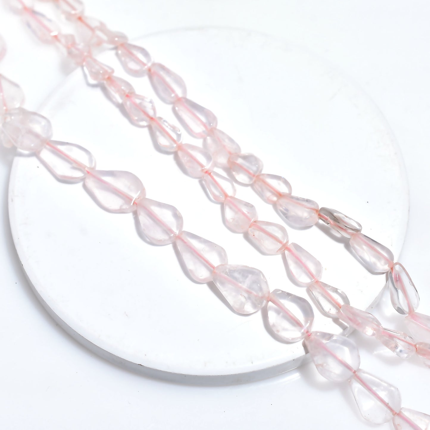 Natural Rose Quartz Beads – Polished Uneven Pear Shape Gemstone Strand