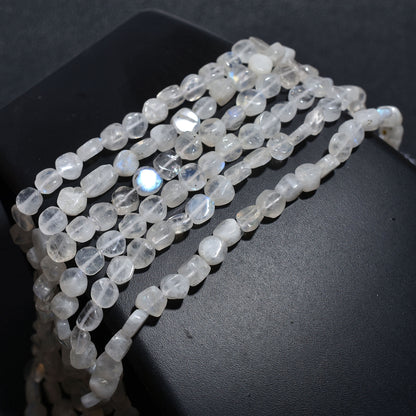 Natural Rainbow Moonstone Coin Beads – Smooth 5-6mm Blue Fire Strand