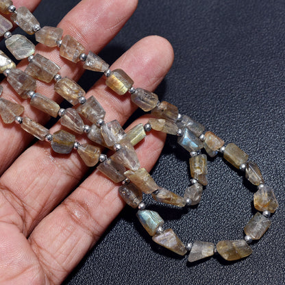 Natural Labradorite Faceted Nugget Beads – Blue Flash Gemstone Strand