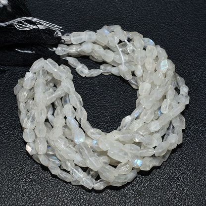 Natural Rainbow Moonstone Tiny Nugget Beads – Blue Fire Gemstone Strand