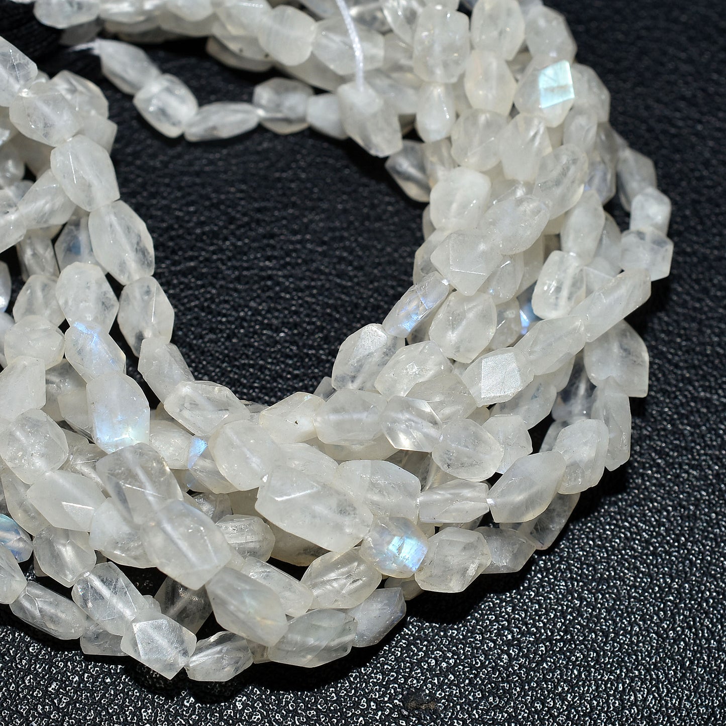 Natural Rainbow Moonstone Tiny Nugget Beads – Blue Fire Gemstone Strand