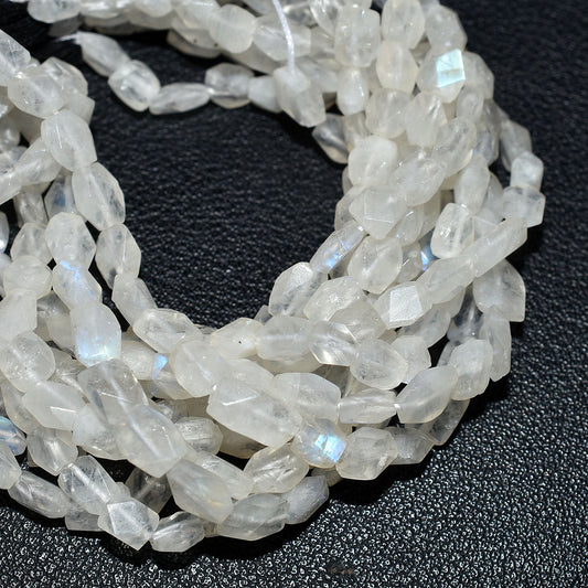Natural Rainbow Moonstone Tiny Nugget Beads – Blue Fire Gemstone Strand