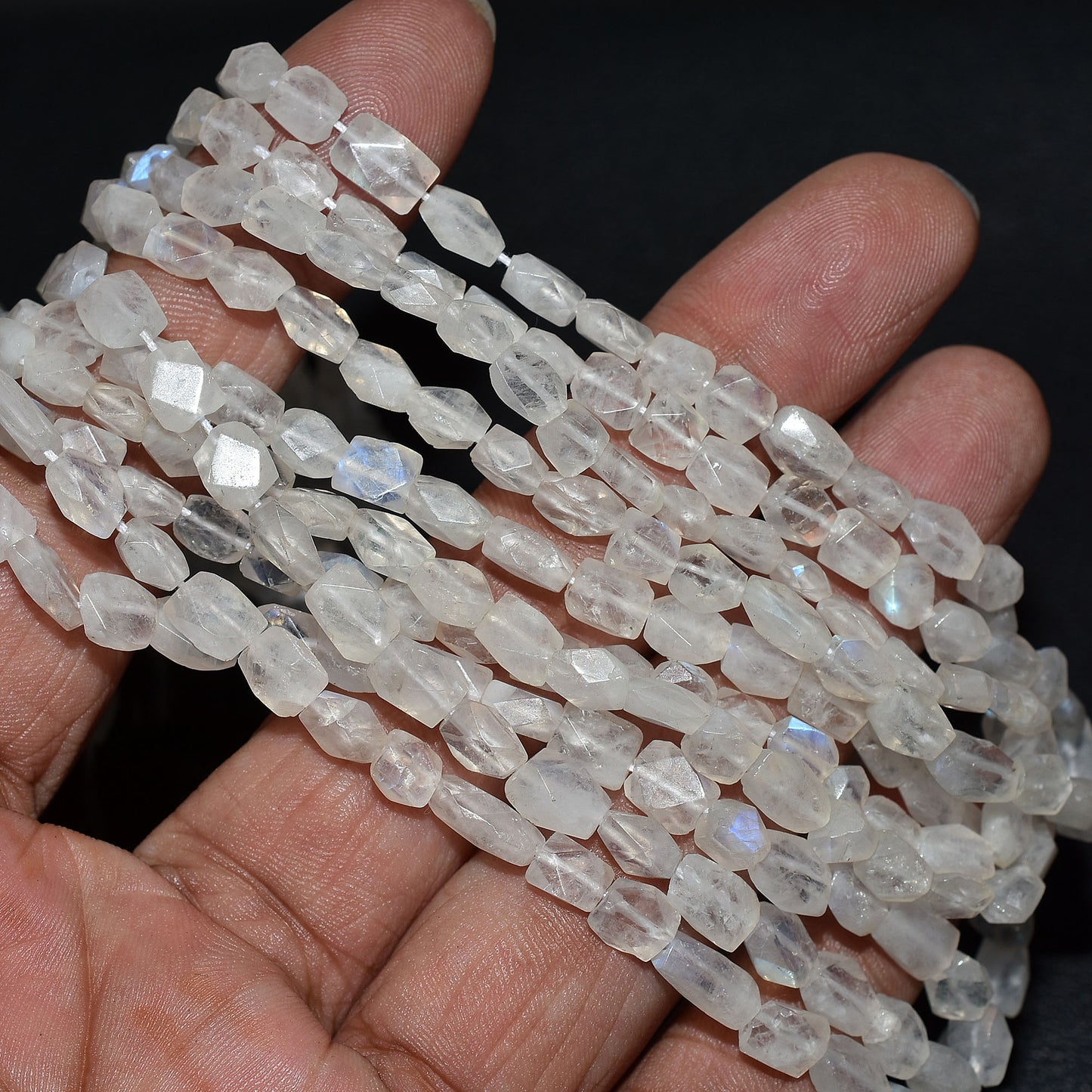 Natural Rainbow Moonstone Tiny Nugget Beads – Blue Fire Gemstone Strand