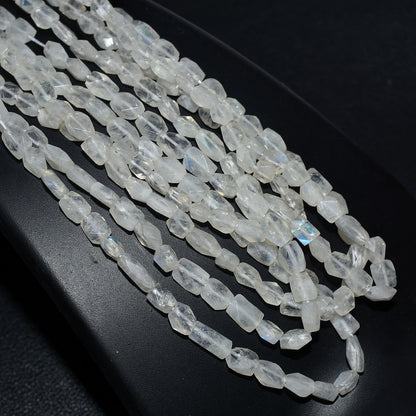 Natural Rainbow Moonstone Tiny Nugget Beads – Blue Fire Gemstone Strand