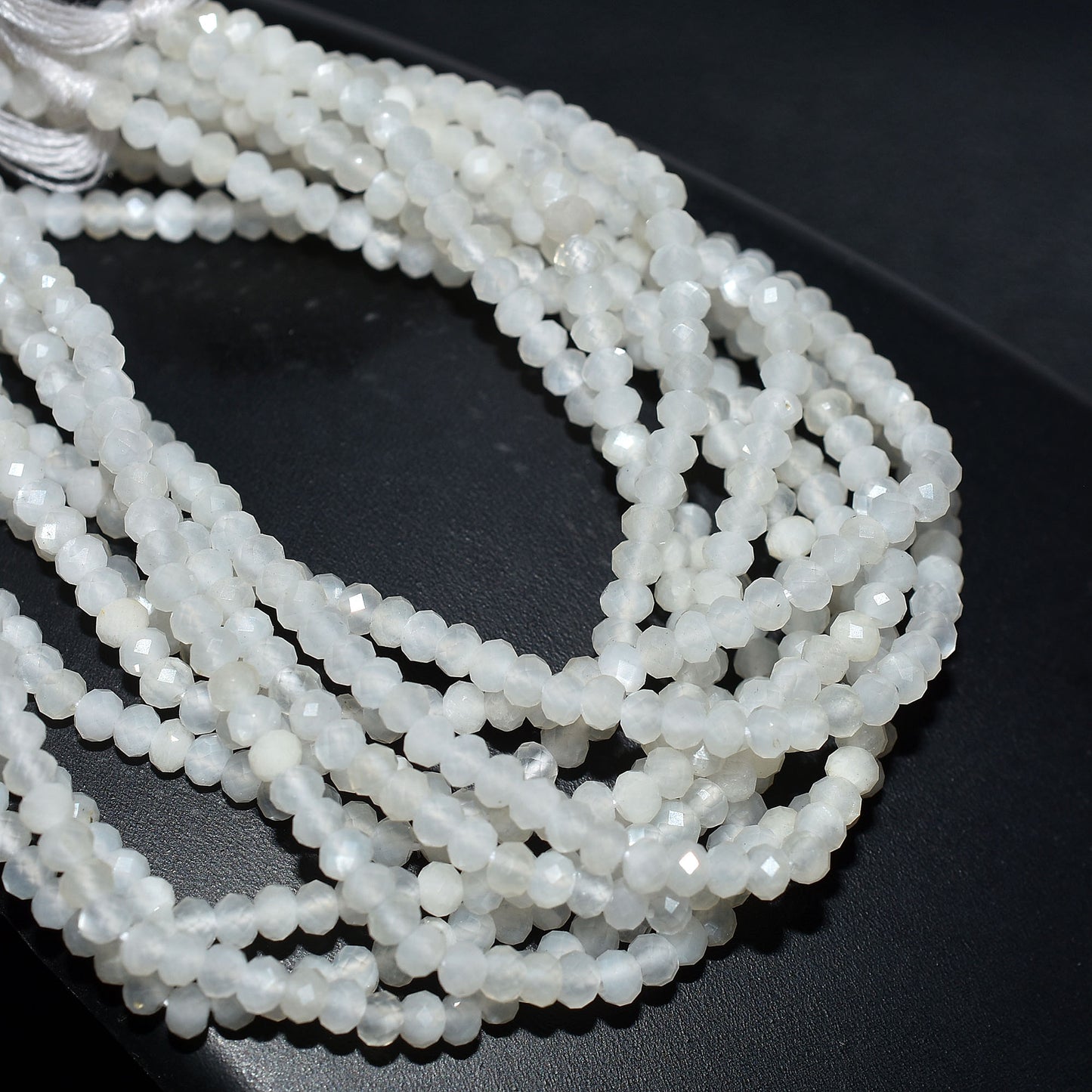 Natural White Moonstone Faceted Beads – 3.5mm Tiny Gemstone Strand