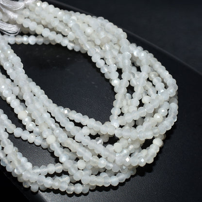 Natural White Moonstone Faceted Beads – 3.5mm Tiny Gemstone Strand