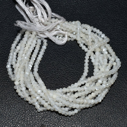 Natural White Moonstone Faceted Beads – 3.5mm Tiny Gemstone Strand
