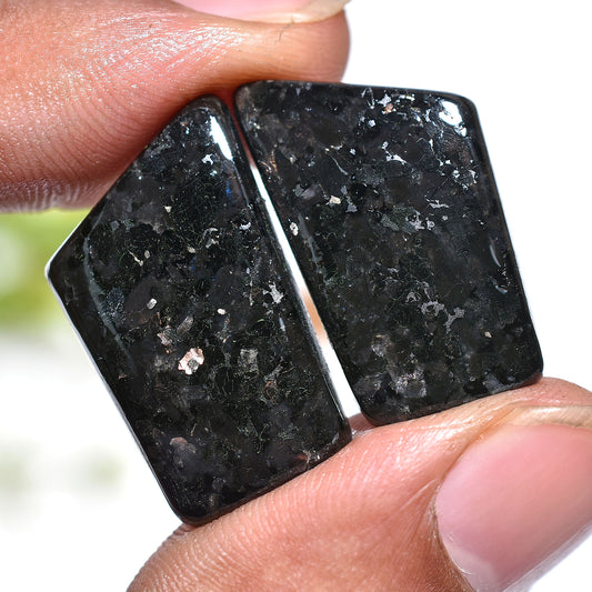 nuummite gemstone, nuummite pair, matching cabochons, black gemstone, golden flash stone, jewelry making, gemstone pair, polished cabochon, loose gemstones, handmade jewelry, diy jewelry, designer stones, smooth gemstones, natural cabochon, healing crystal