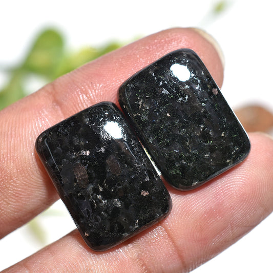 AAA Nuummite Gemstone Pair – Wholesale Rectangular Loose Cabochons for Custom Jewelry