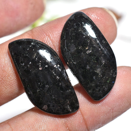 Premium Nuummite Gemstone Pair – Fancy Cut Cabochons for Jewelry