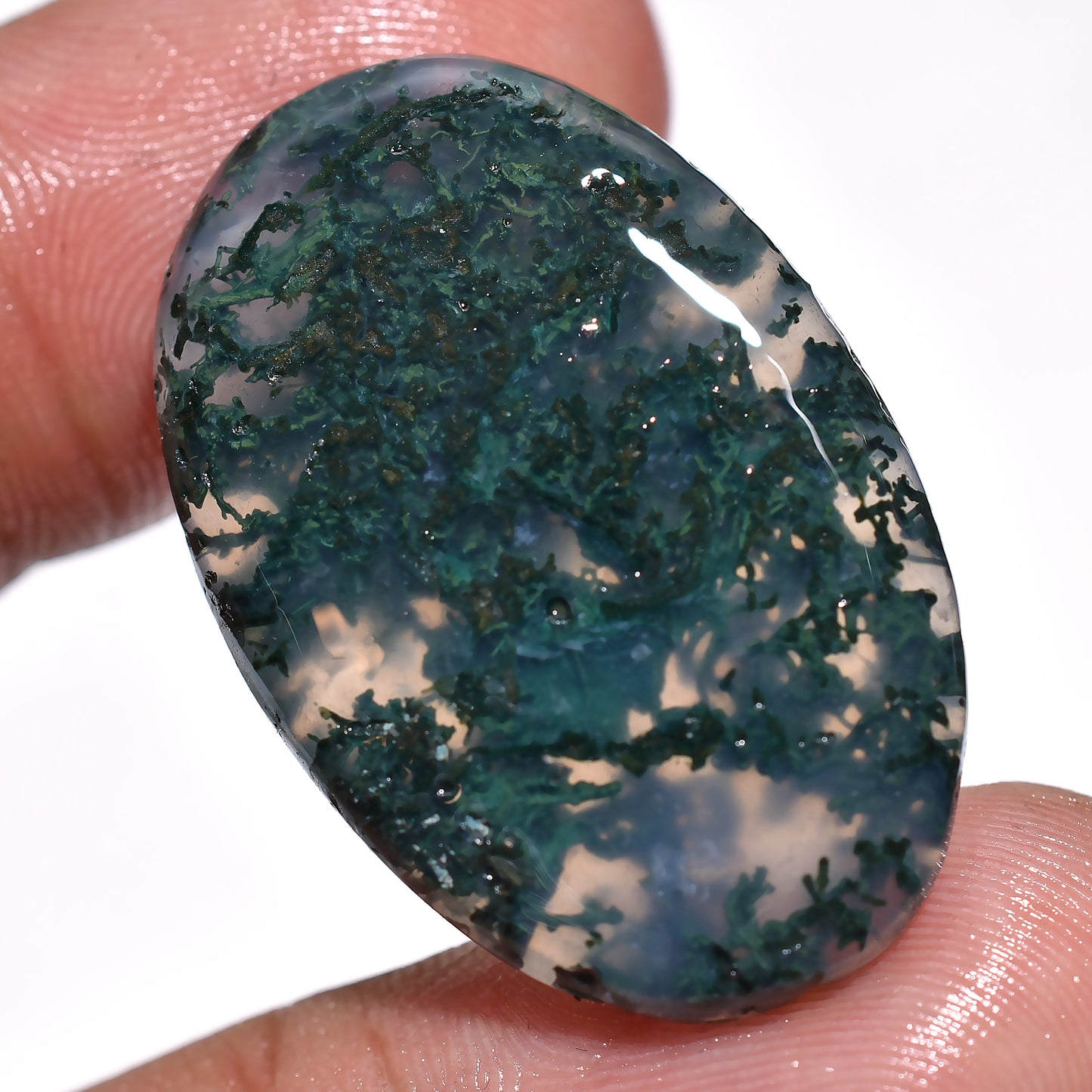 Natural Moss Agate Cabochon - Round-Oval Shaped Loose Gemstone
